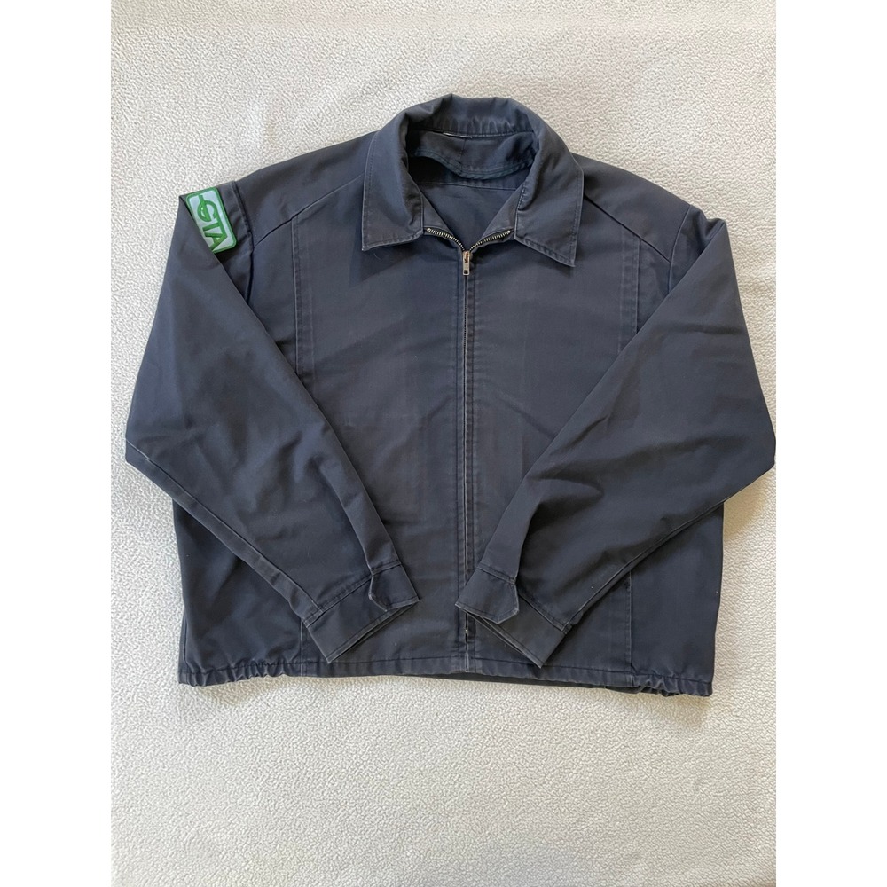 90s Vintage Mens Large Work Jacket Navy Blue Greensboro Transit Authority Patch